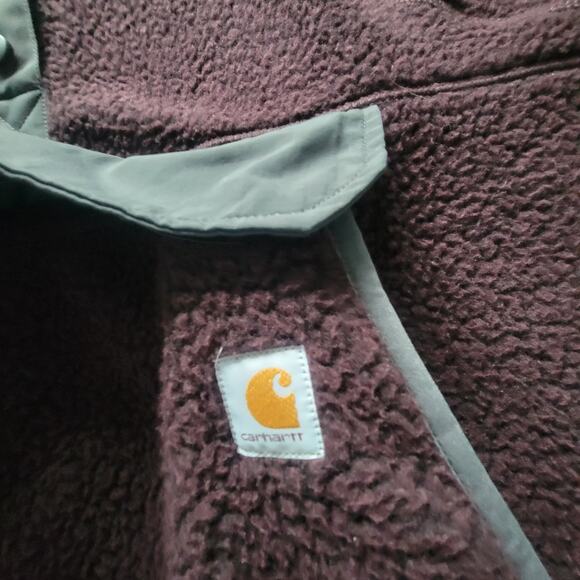 Carhartt Fleece Snap Pullover Mens XL Sherpa Relaxed Fit Jacket Grey Plum - Picture 12 of 13
